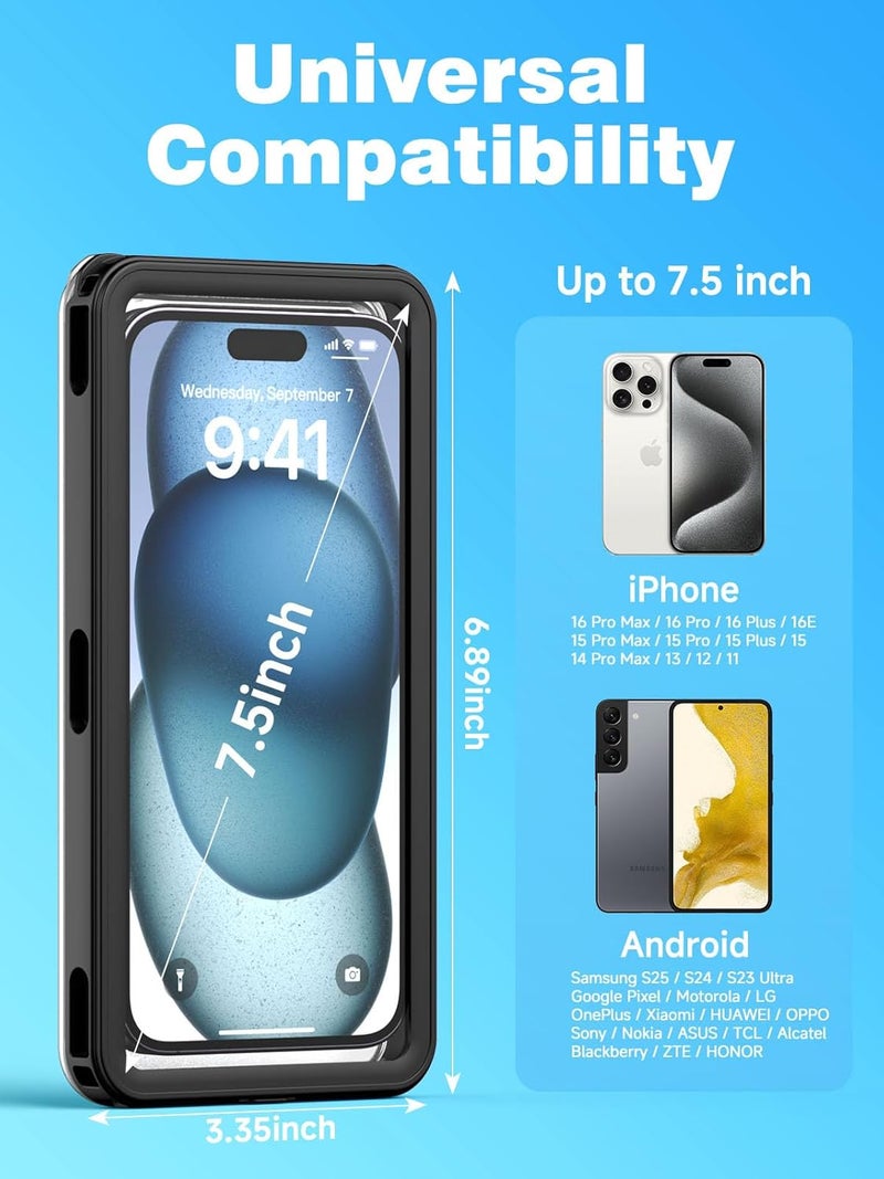 APRUT Waterproof Phone Pouch Case 7.5", 2025 Upgraded IPX8 Waterproof Phone Case for Snorkeling, Universal Fit for iPhone 16 Pro Max 15 14 13, Galaxy S25, Beach Vacation Essentials (Black) - Image 3